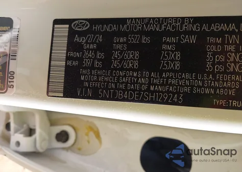 2025 Hyundai Santa Cruz Sel from USA, damaged, VIN 5NTJB4DE7SH129243